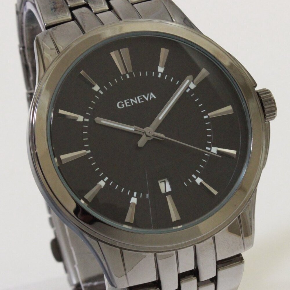 Geneva Men's Casual Quartz Watch Raised Indices GunMetal Finish 42mm - Picture 8 of 14